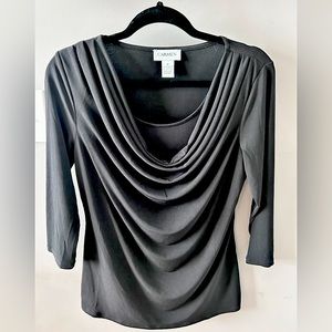 Carmen Marc Valvo Black Draped Neck Top Size Medium